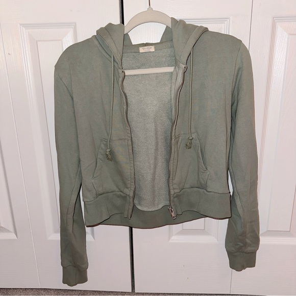Brandy Melville Cropped Crystal Hoodie in Sage Green - Picture 2 of 4